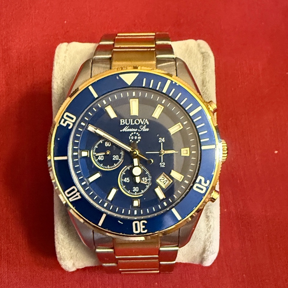 Bulova Gold and Blue Chronograph Bracelet Watch